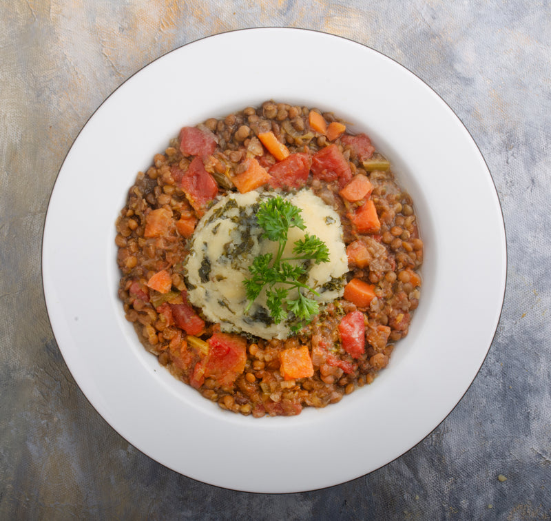 Leek & Lentil Stew Jar With Garlic Sautéed Kale & Mashed Potatoes