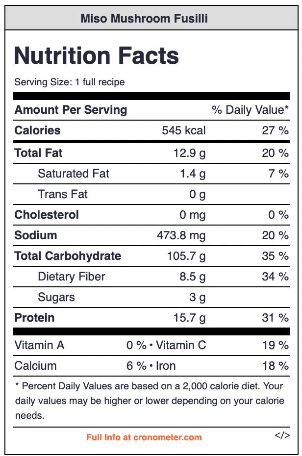 Miso Mushroom Fusilli