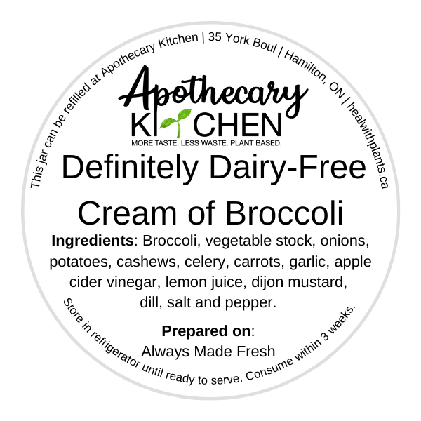 Definitely Dairy-Free Cream of Broccoli Soup Jar